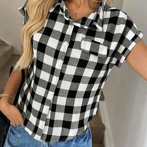 Black and White Checkered Women's Top